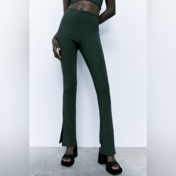 Zara Pants - OTTOMAN SPLIT HEM LEGGINGS - Green